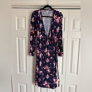 Boden Navy Blue Long-sleeve Floral Wrap Dress